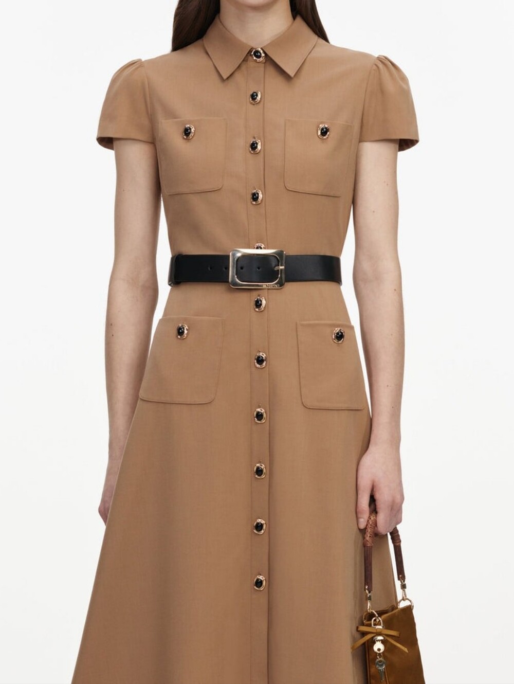 Self Portrait Tan Twill Belted Midi Dress - Picture 4 of 6